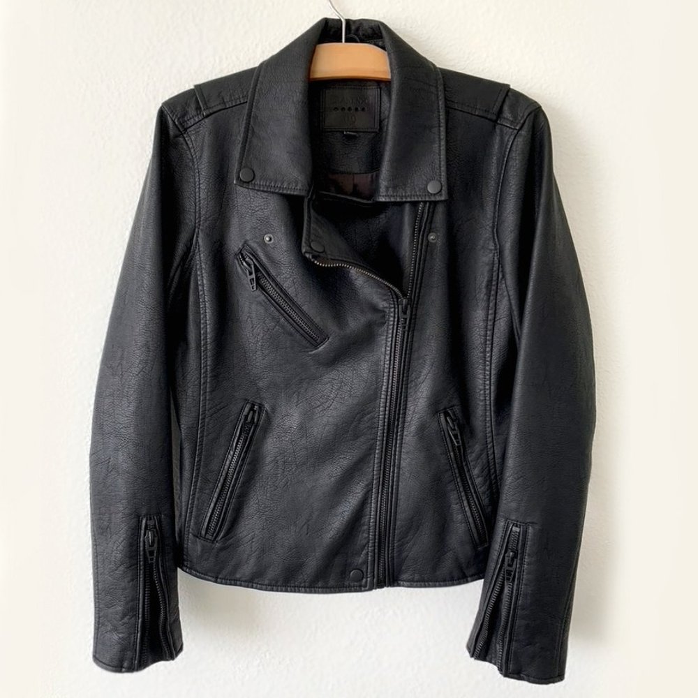 BLANK NYC for ANTHROPOLOGY Faux Leather Moto Jacket in All Black M
